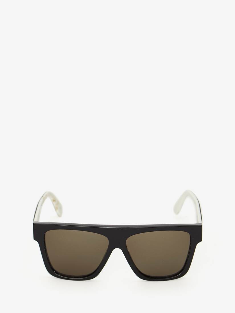 Gafas De Sol Alexander McQueen Selvedge Flat Top Hombre - Negros/Blancos - Mexico 465-UVOTFP